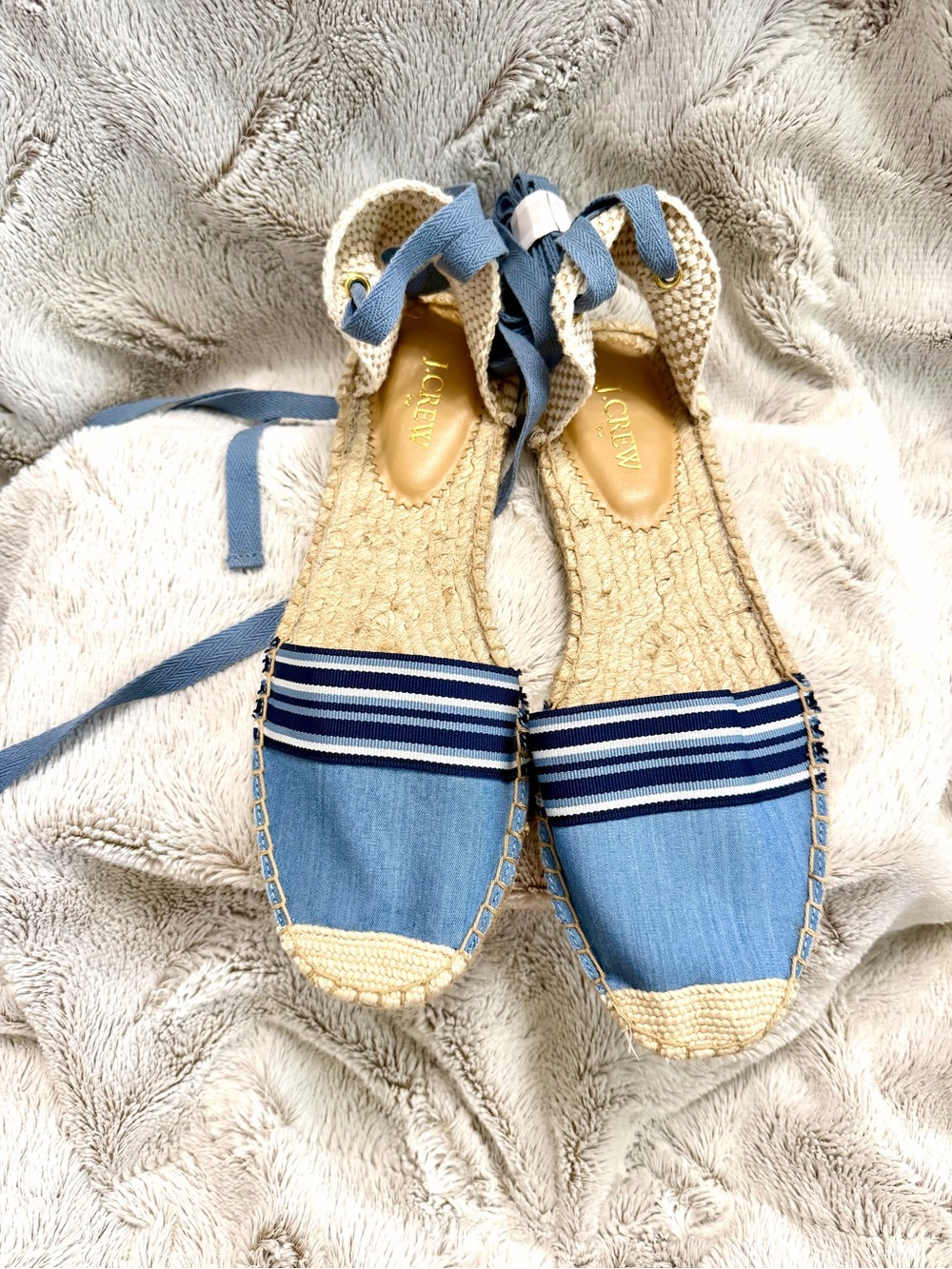 J. Crew Blue Striped Espadrille Tie Shoes View 2